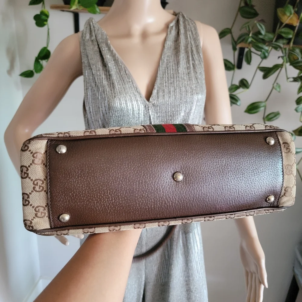 SALE🎉 RARE Authentic Gucci Sherry Line Web Tote Shoulder Bag - Picture 7 of 17